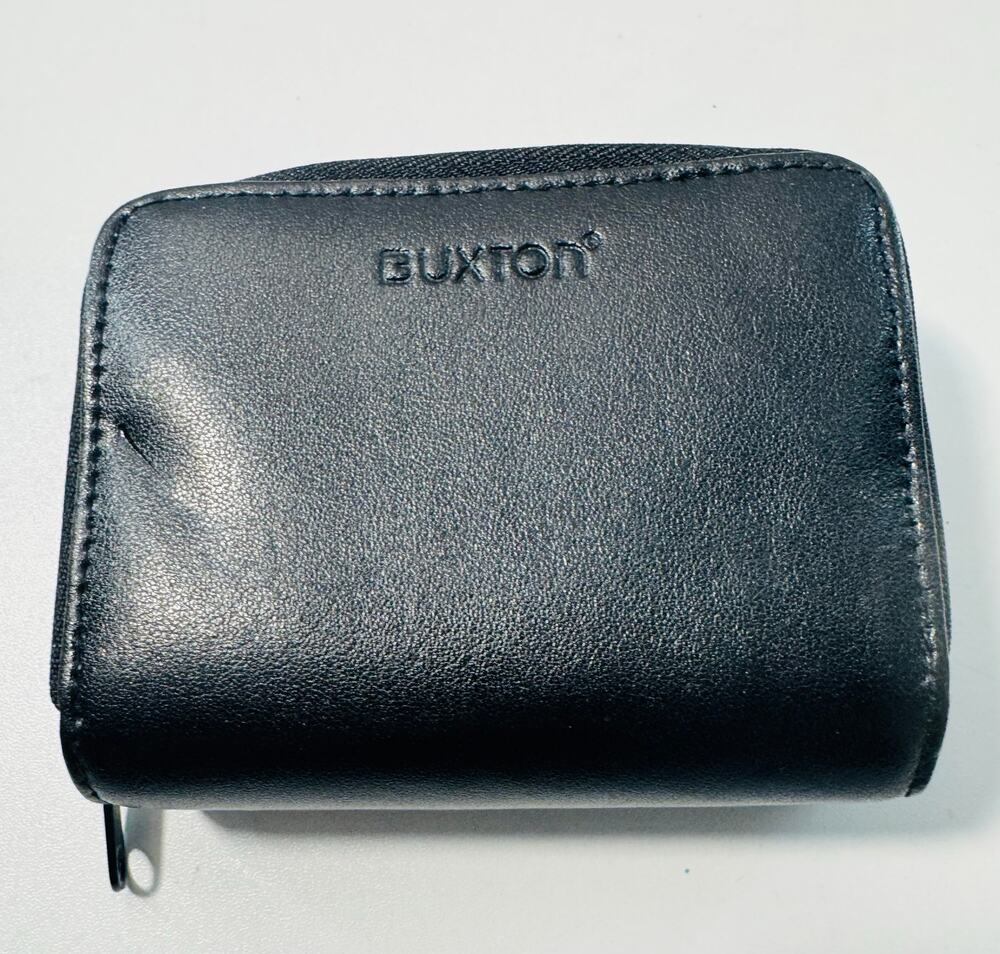 Buxton Black Double Zip-Around Wallet Leather With Card Organizer